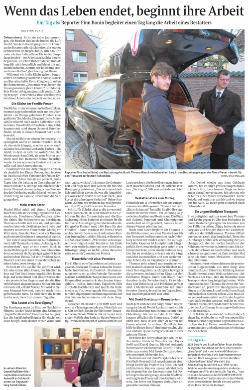 Zeitungsartikel vom Delmenhorster Kurier am 27.01.26